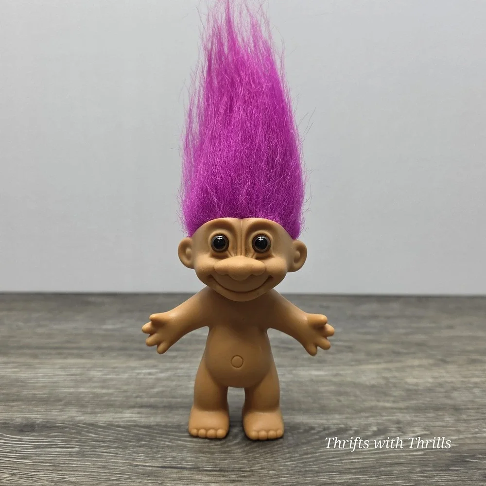 Russ Troll Doll 18428 Fuchsia Purple Hair Brown Eyes Nude Vintage 90s 4.5 inch